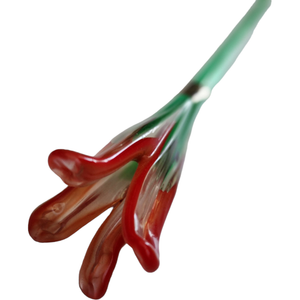 13" Mikasa Art Glass Red Lily Hand Blown Green Stem Flower Murano Style