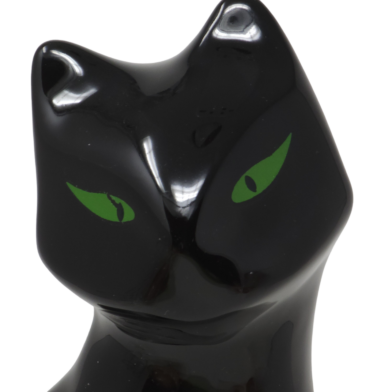 13" Vintage Black Cat Green Eyes Ceramic Figurine