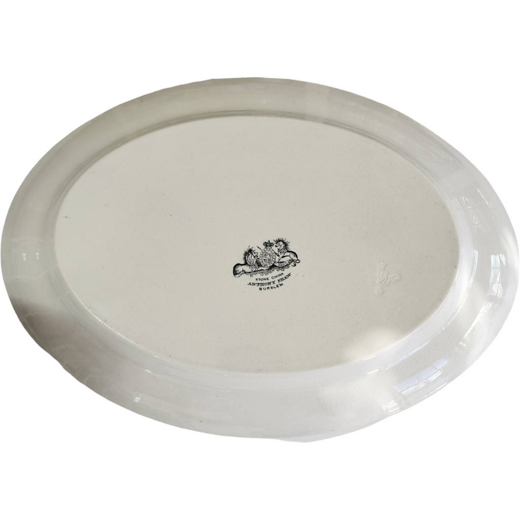 14" Anthony Shaw Tea Leaf Copper Band White Ironstone Oval Serving Platter