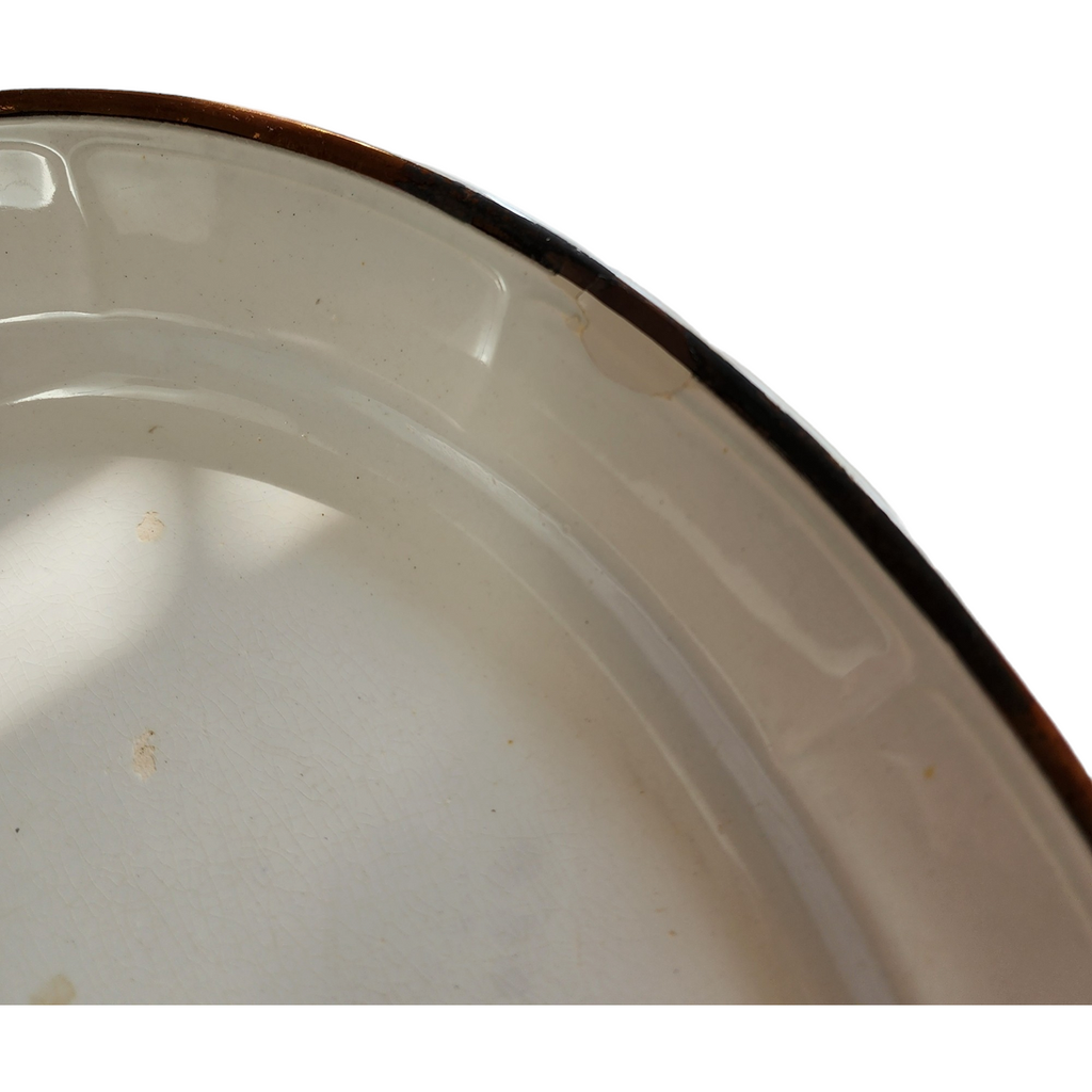 14" Anthony Shaw Tea Leaf Copper Band White Ironstone Oval Serving Platter