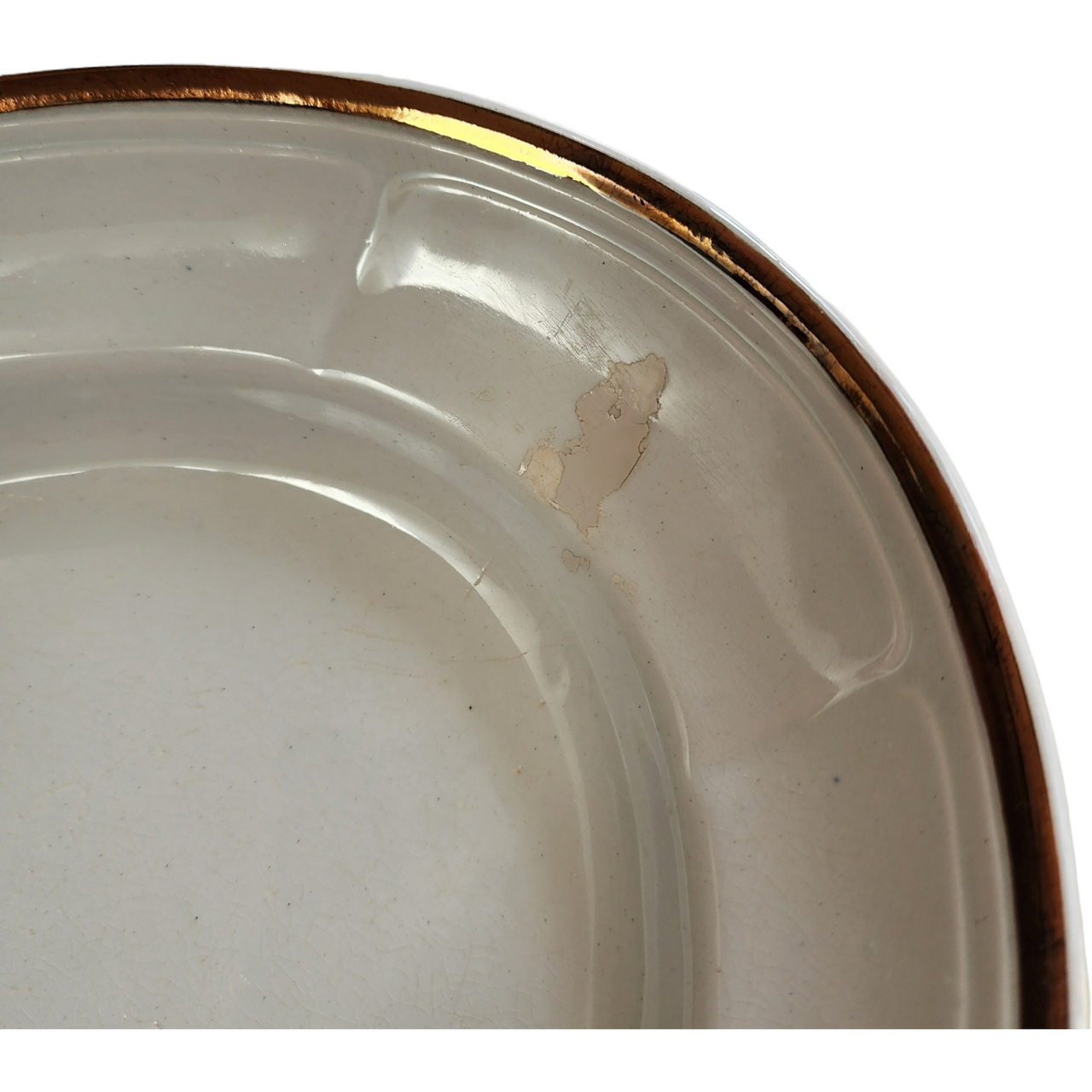 14" Anthony Shaw Tea Leaf Copper Band White Ironstone Oval Serving Platter