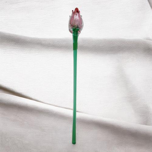 14" Art Glass PinkTulip Hand Blown Green Stem Flower Murano Style