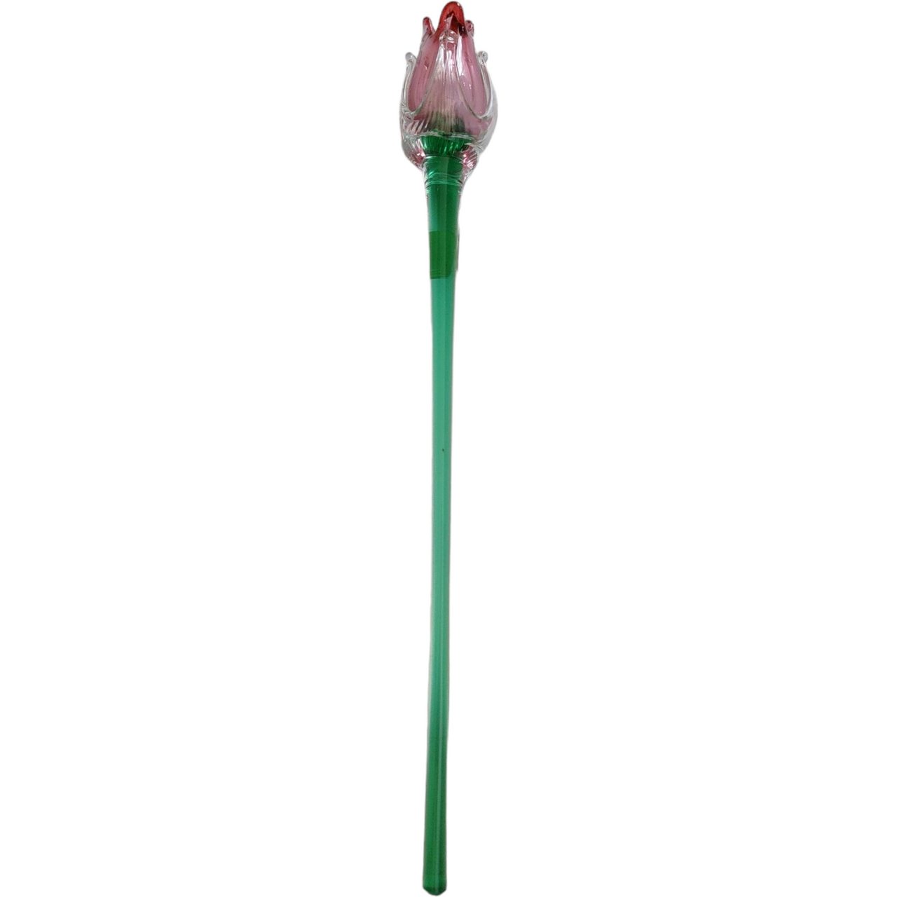 14" Art Glass PinkTulip Hand Blown Green Stem Flower Murano Style