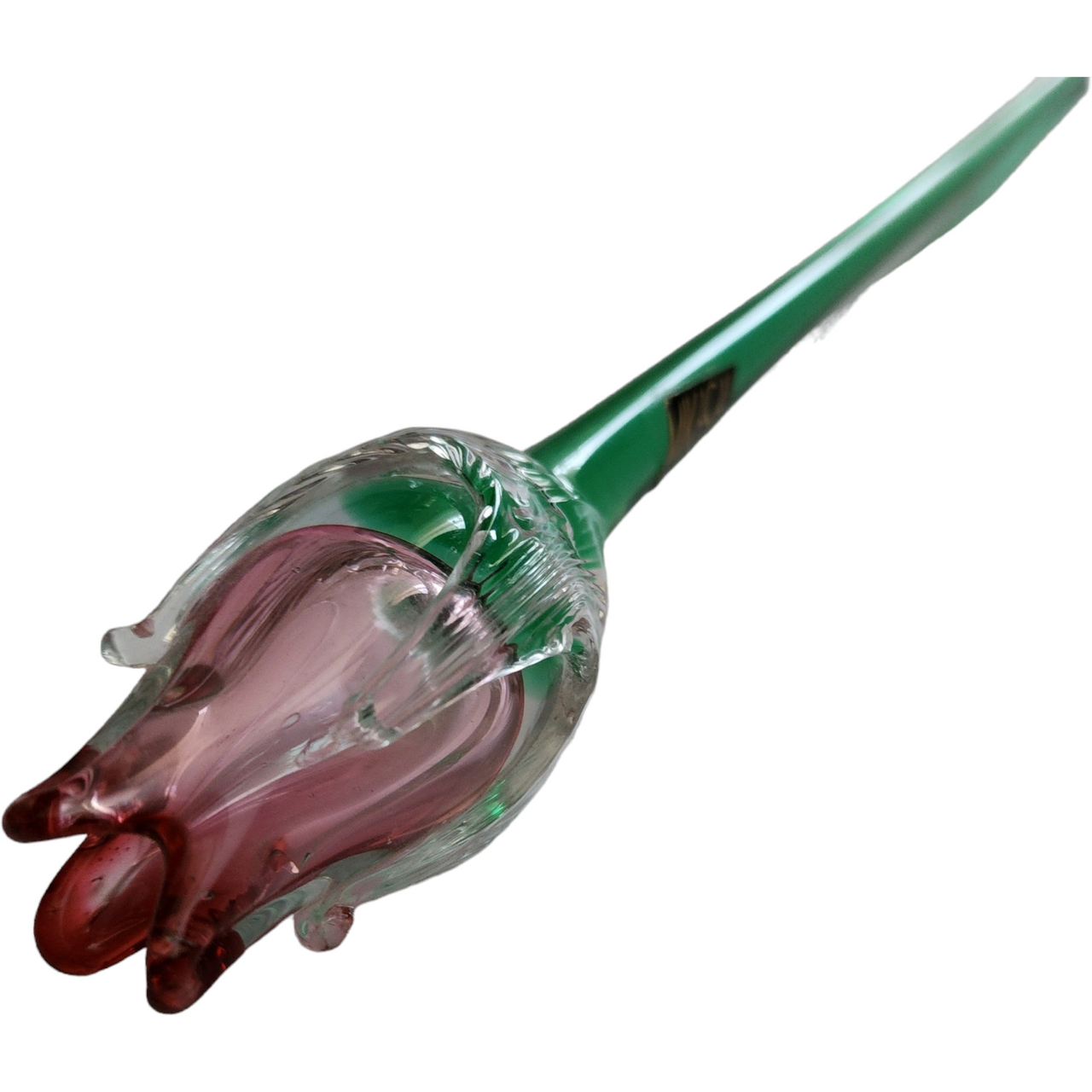 14" Art Glass PinkTulip Hand Blown Green Stem Flower Murano Style