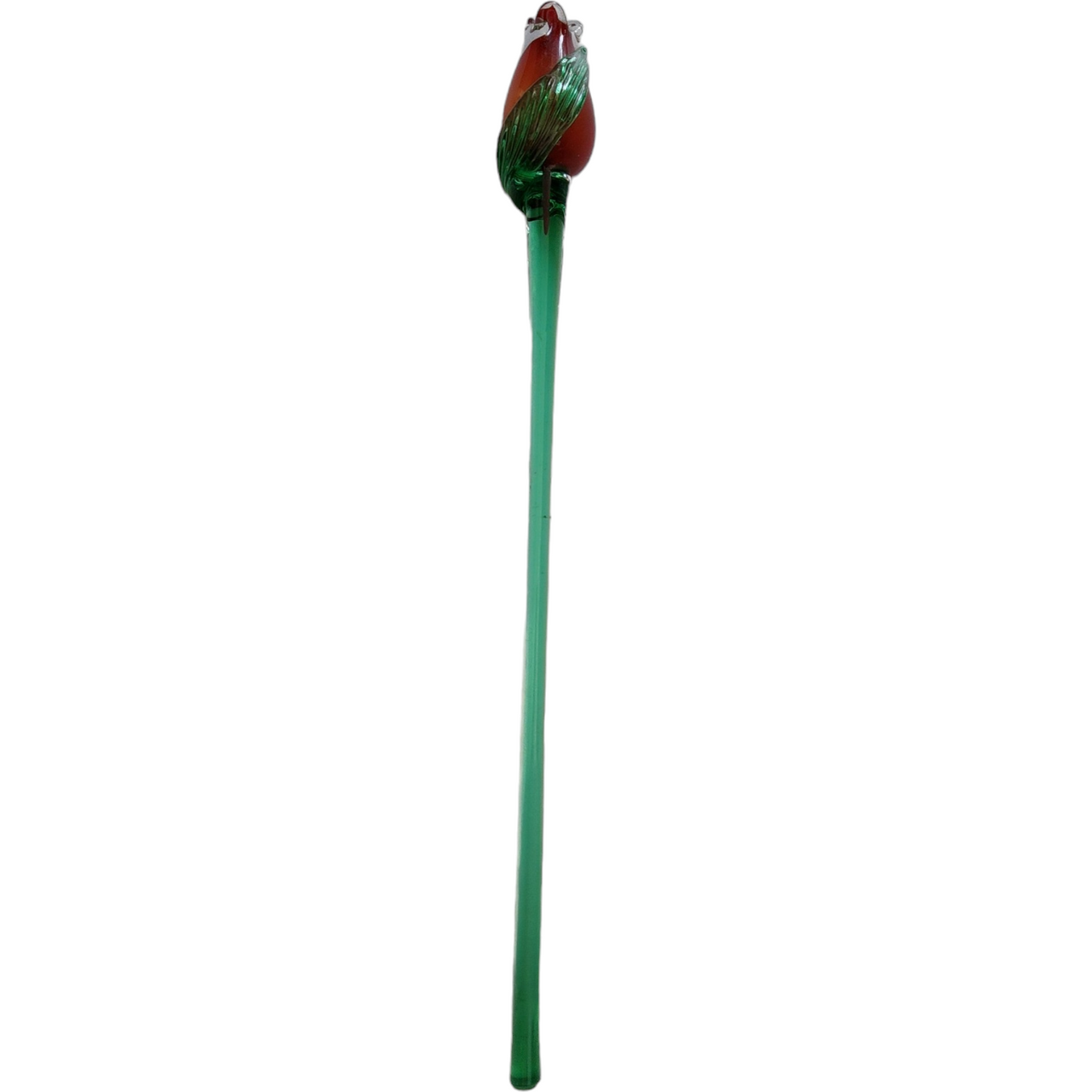 14" Art Glass Reddish Tulip Hand Blown Green Stem Flower Murano Style