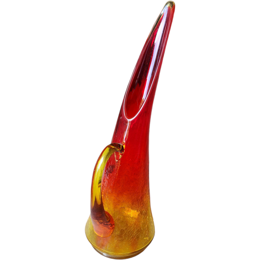 14" Kanawha Dunbar Hand Blown Amberina Crackled Glass Pitcher