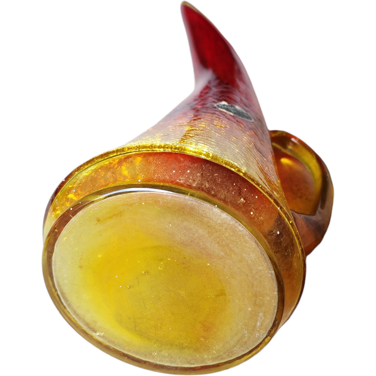 14" Kanawha Dunbar Hand Blown Amberina Crackled Glass Pitcher