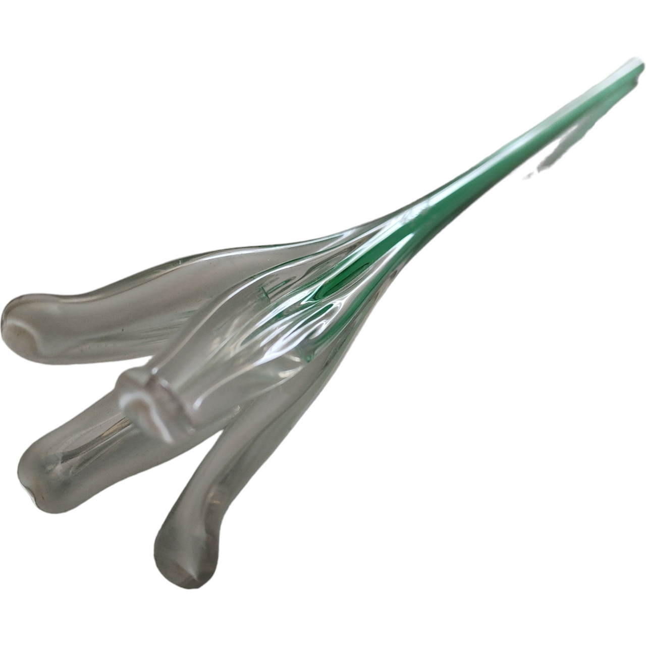 13" Mikasa Art Glass White Lily Hand Blown Green Stem Flower Murano Style