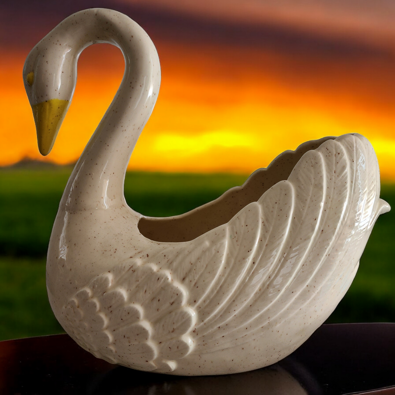 14" Vintage Large White Porcelain Swan Planter Vase Bowl