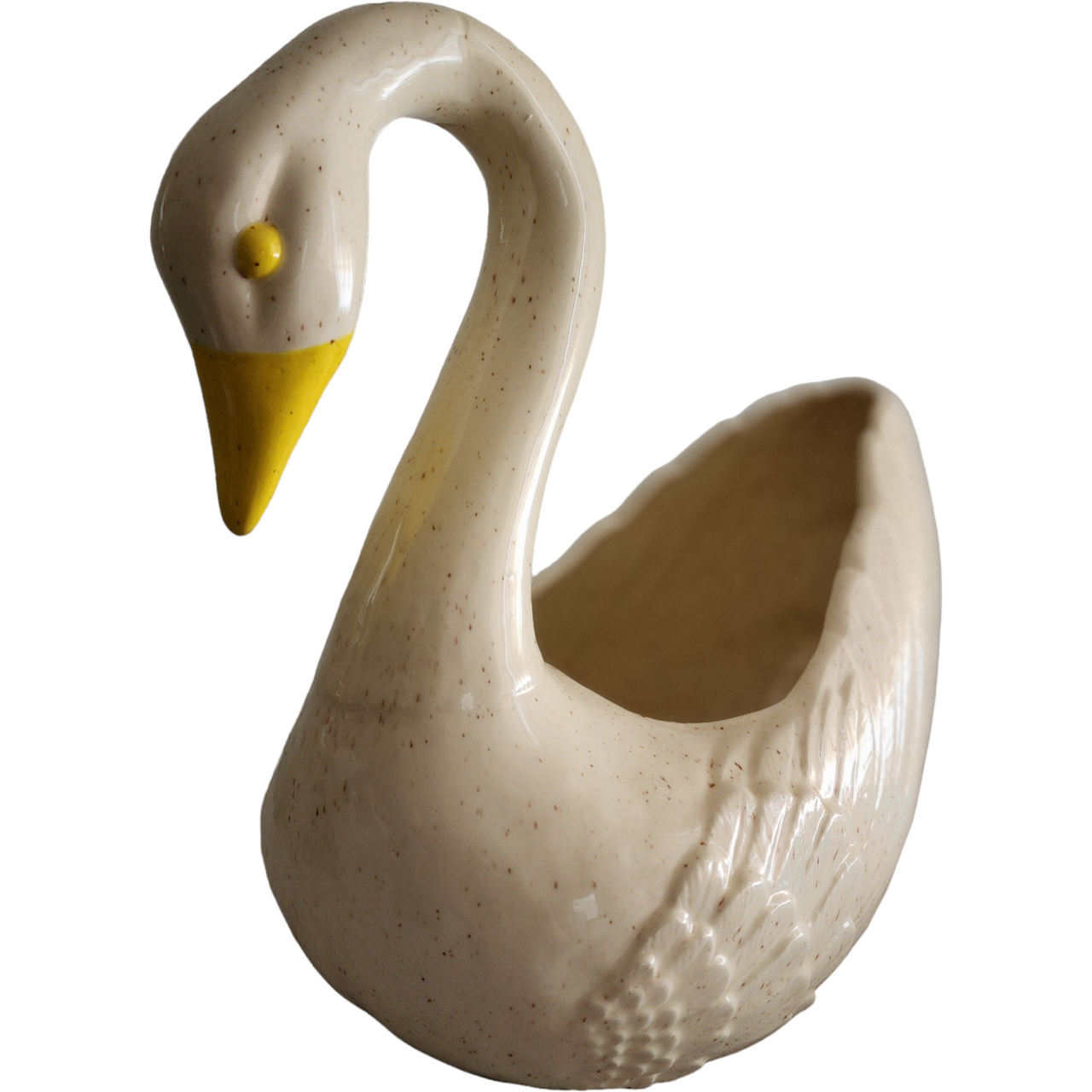 14" Vintage Large White Porcelain Swan Planter Vase Bowl