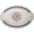 15" Embassy Vitrified China American Floral Center Cobalt Blue Band Gold Filigree Oval Serving Platter