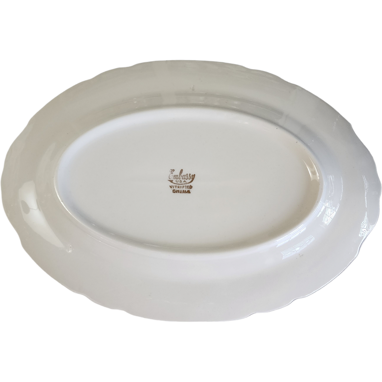15" Embassy Vitrified China American Floral Center Cobalt Blue Band Gold Filigree Oval Serving Platter