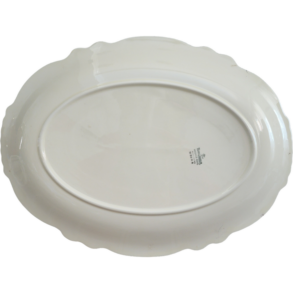 15" Homer Laughlin Fluffy Virginia Rose Platinum Trim Pink & White Flowers Oval Serving Platter