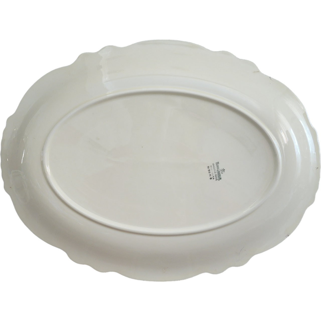 15" Homer Laughlin Fluffy Virginia Rose Platinum Trim Pink & White Flowers Oval Serving Platter