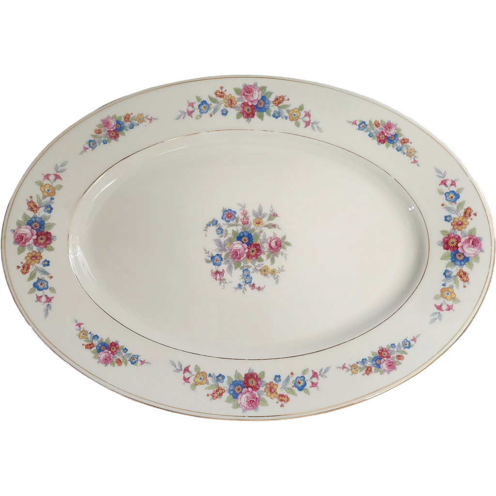 15" Royal Ivory Queens Rose Gold Scroll Oval Serving Platter