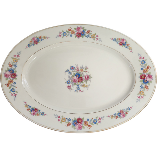 15" Royal Ivory Queens Rose Gold Scroll Oval Serving Platter
