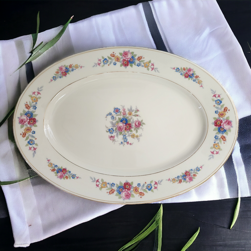 15" Royal Ivory Queens Rose Gold Scroll Oval Serving Platter