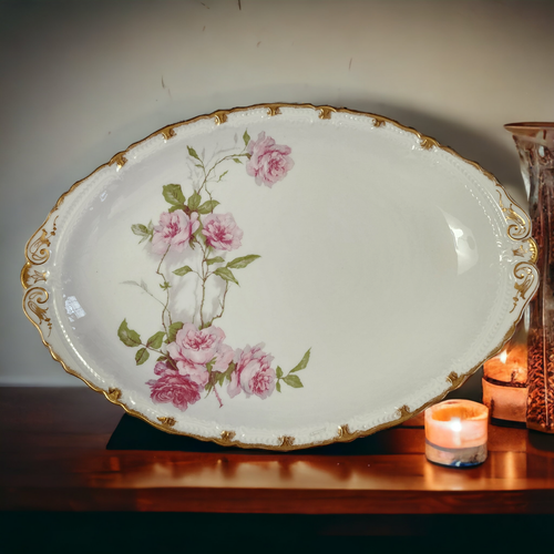 16" Haviland Limoges Baltimore Rose Pink Oval Serving Platter