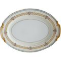 16" Noritake Juno Blue & Tan Band Flowers Tan Scrolls Oval Serving Platter