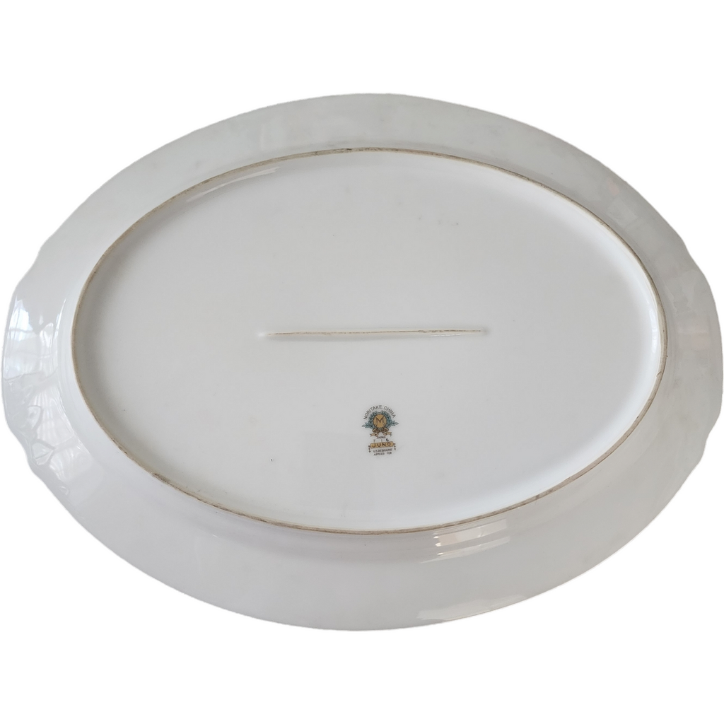 16" Noritake Juno Blue & Tan Band Flowers Tan Scrolls Oval Serving Platter