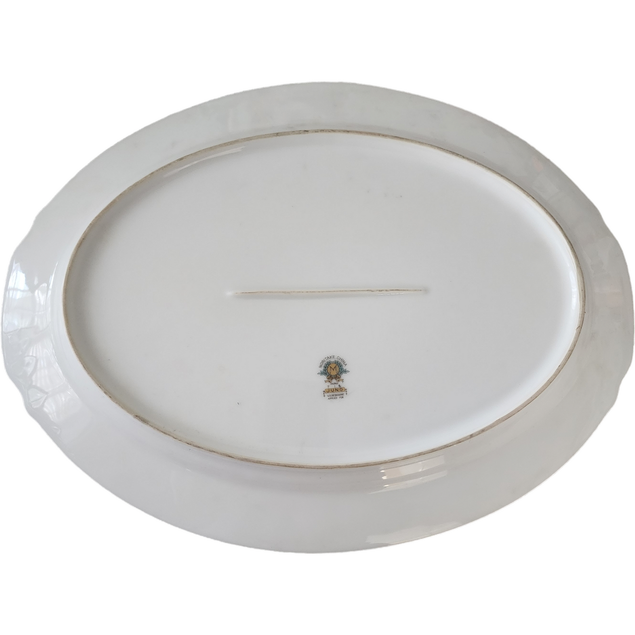 16" Noritake Juno Blue & Tan Band Flowers Tan Scrolls Oval Serving Platter