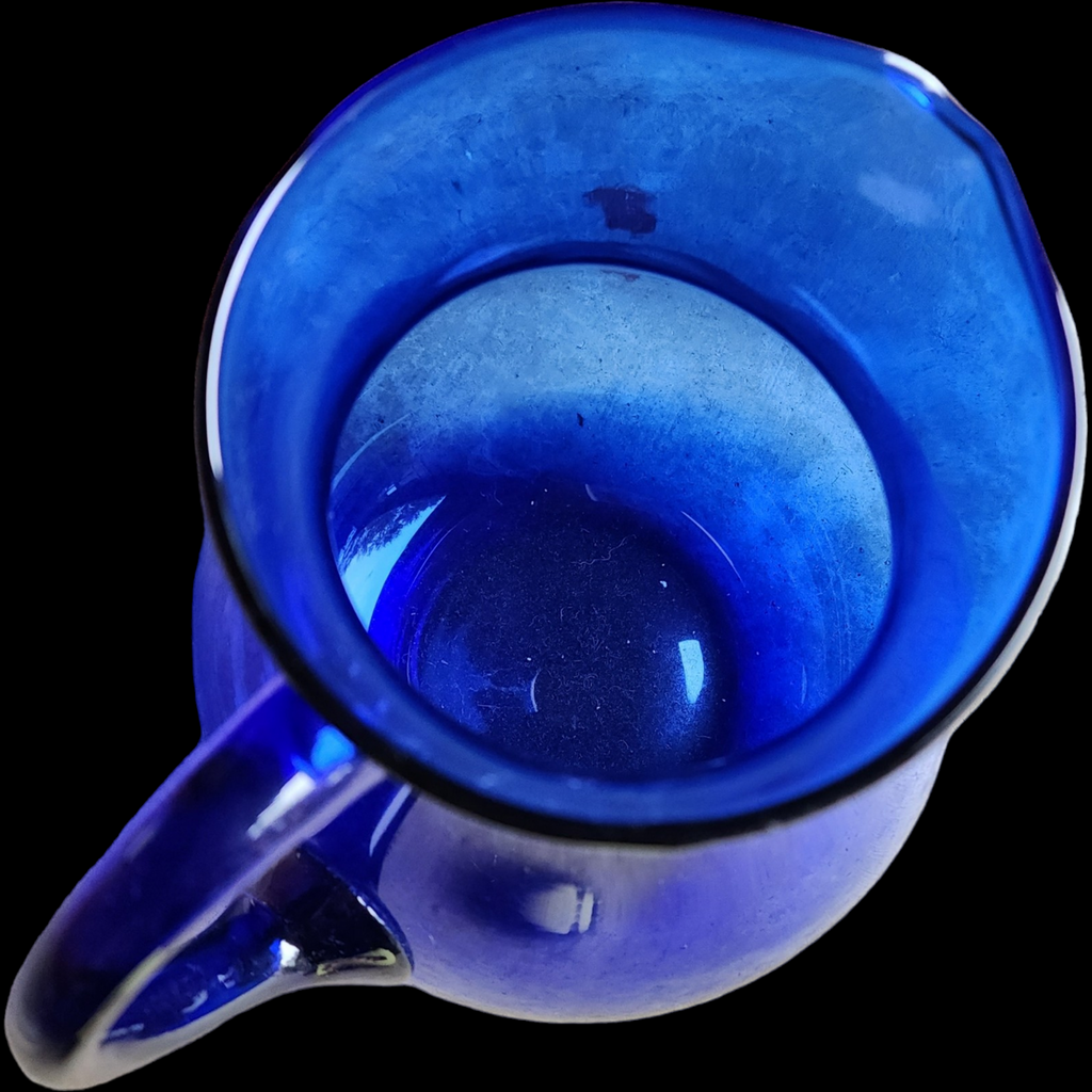 1940s Art Deco Hand Blown Glass Pitcher in Cobalt Blue