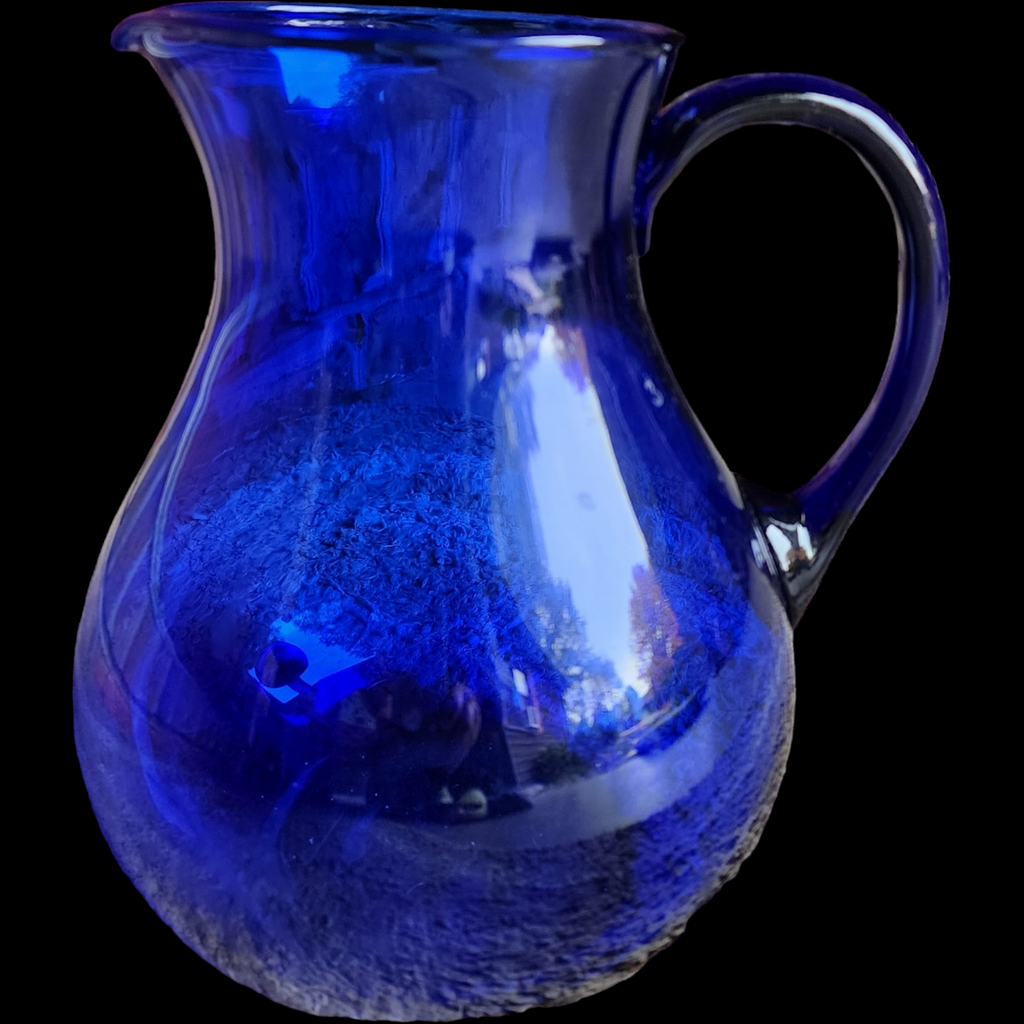 1940s Art Deco Hand Blown Glass Pitcher in Cobalt Blue