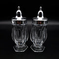 FOSTORIA Revere Giftware Clear Glass Footed Shaker Set & Metal Lids