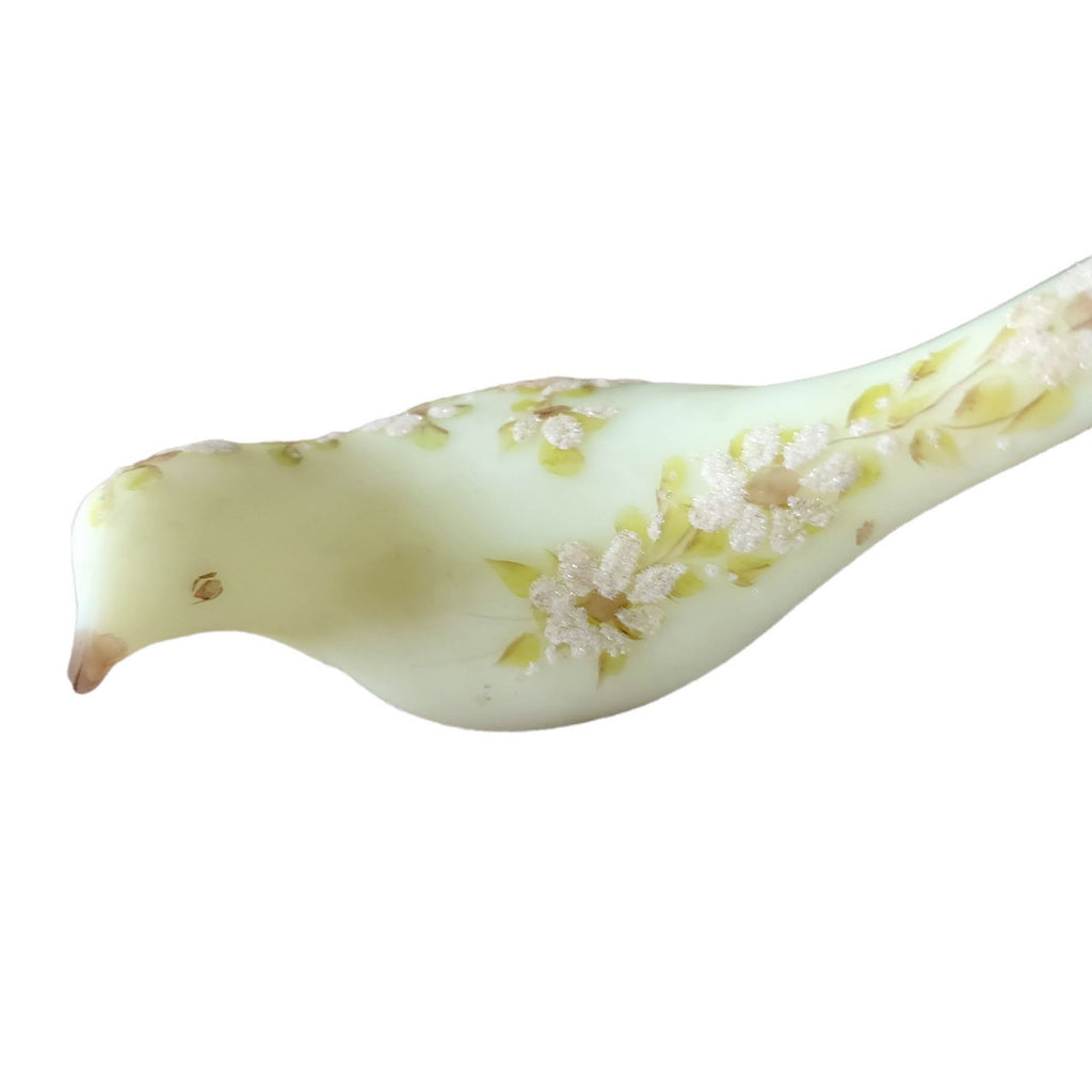 FENTON Uranium Satin Glass Daisies on Custard Happiness Bird Figurine