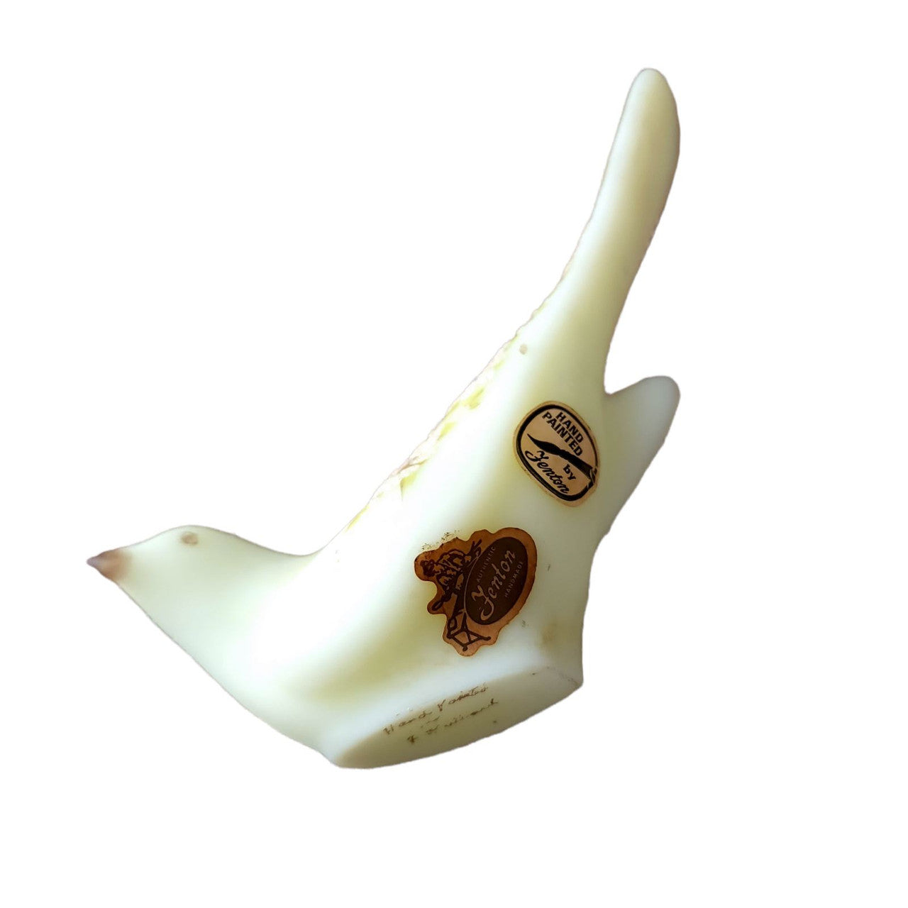 FENTON Uranium Satin Glass Daisies on Custard Happiness Bird Figurine