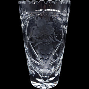 1960s Vintage German Lead Crystal Grape & Leaf Flower Vase