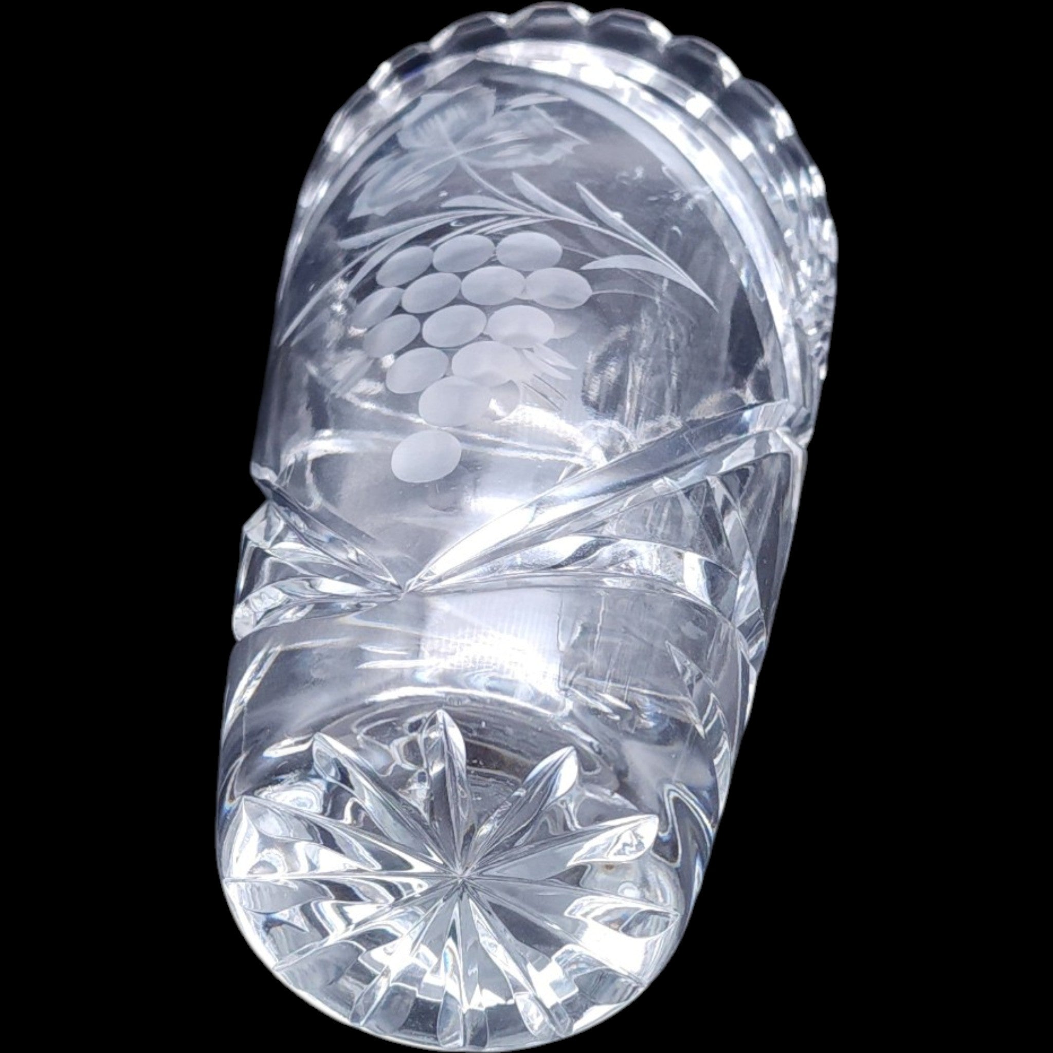 1960s Vintage German Lead Crystal Grape & Leaf Flower Vase