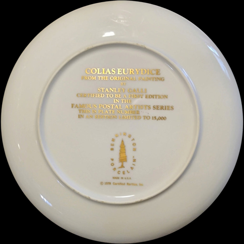 Certified Rarities 1978 Bennington Porcelain Butterfly Collector Plate Stanley Galli Colias Eurydice