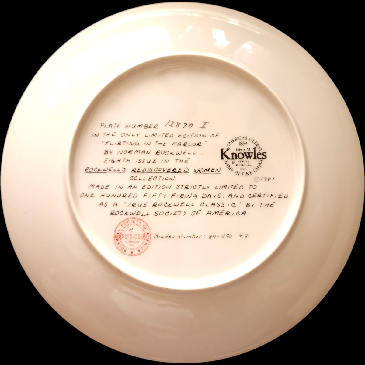 1983 Edwin M Knowles Norman Rockwell Flirting in the Parlor Collector Plate