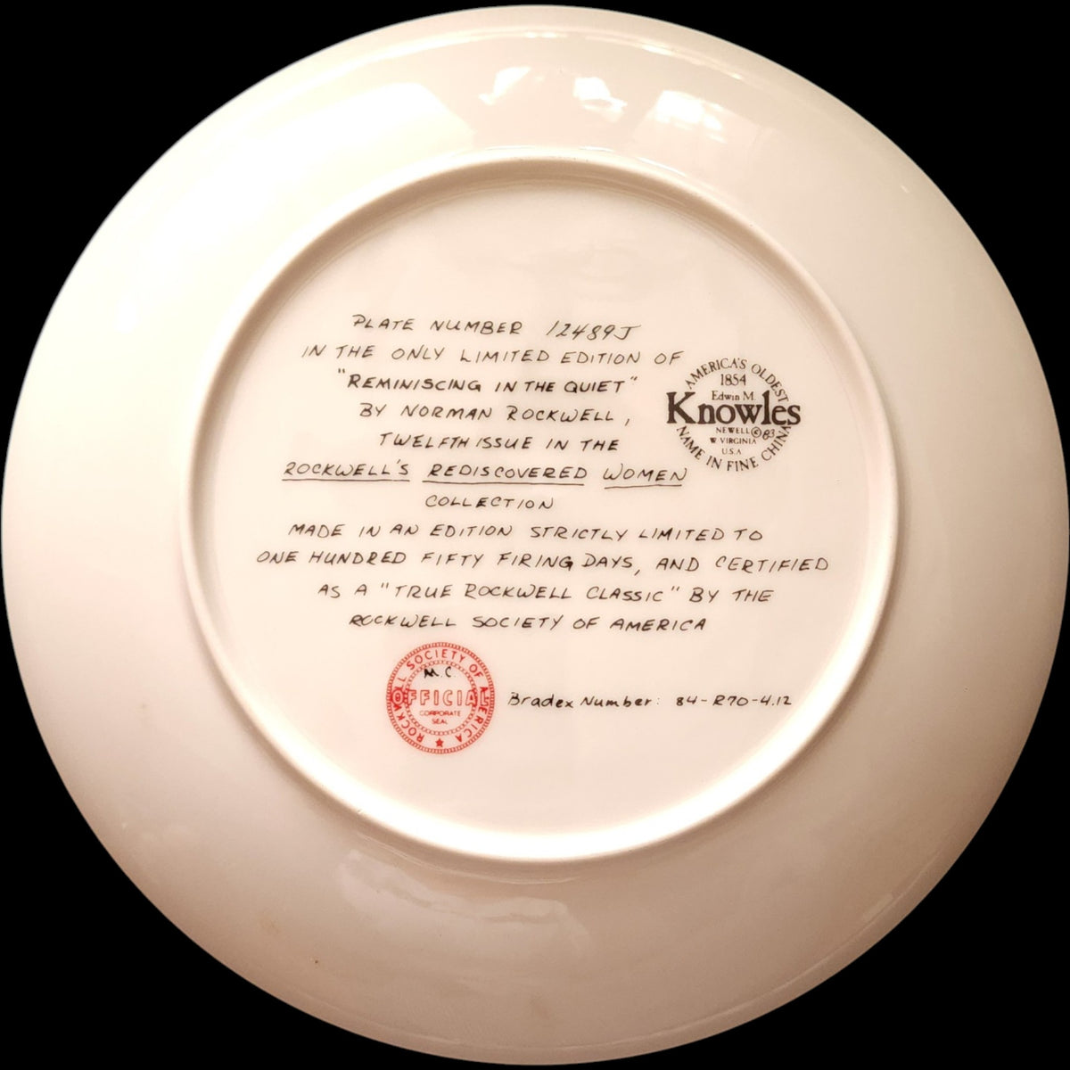 1983 Edwin M Knowles Norman Rockwell Reminiscing in the Quiet Collector Plate