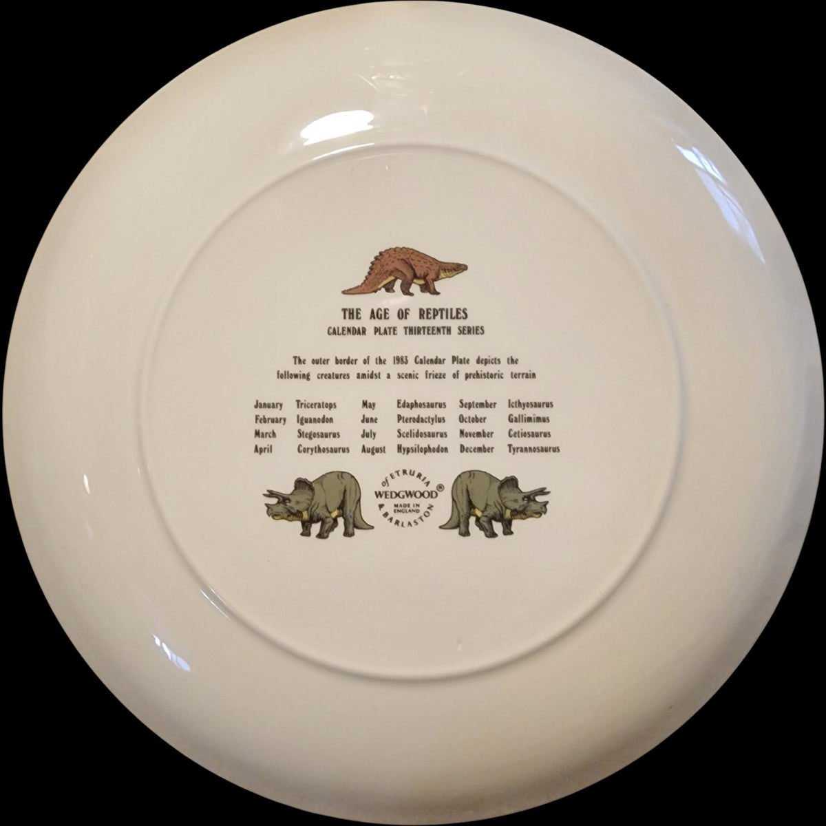 1983 Wedgwood Calendar Plate The Age of Reptiles Dinosaur Collector Plate