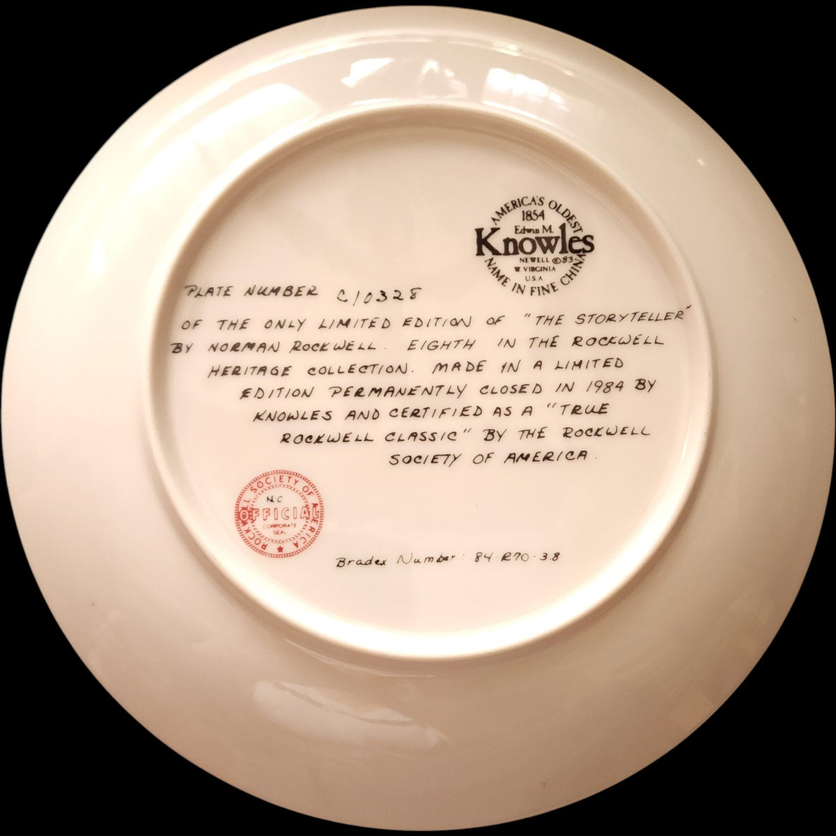 1984 Edwin M Knowles Norman Rockwell The Storyteller Collector Plate