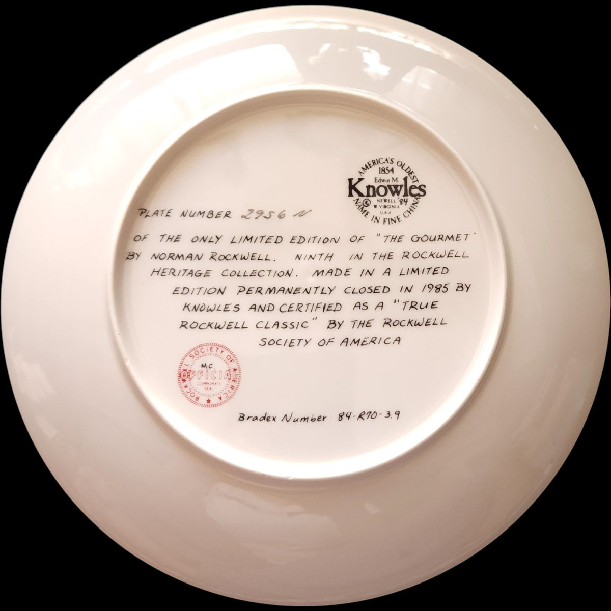 1985 Edwin M Knowles Norman Rockwell The Gourmet Collector Plate
