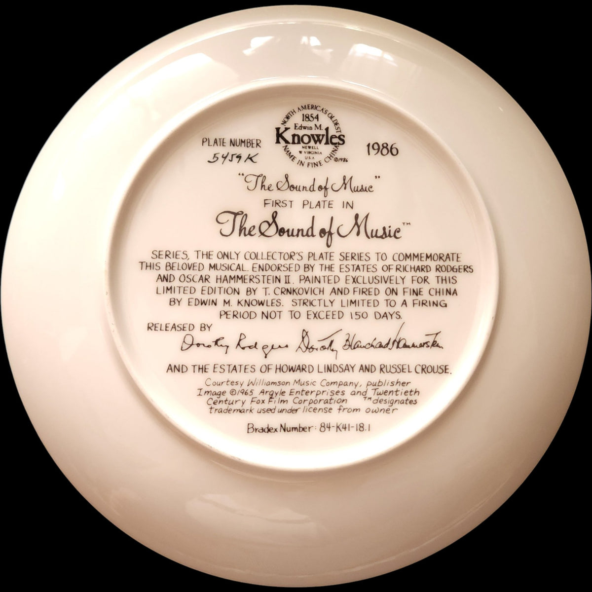 1986 Edwin M Knowles T Crnkovich The Sound of Music Collector Plate