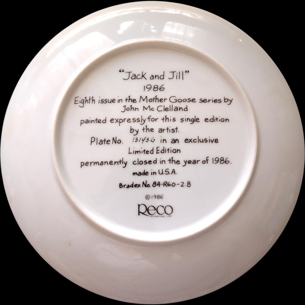 1986 Reco Jack and Jill John McClelland Mother Goose Collector Plate