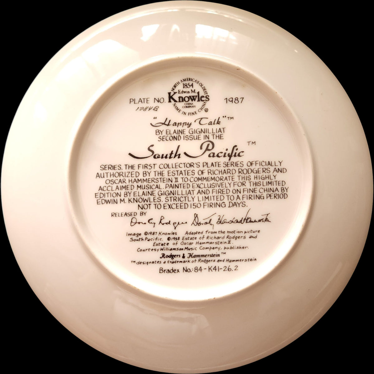 1987 Edwin M Knowles Elaine Gignilliat Happy Talk South Pacific Collector Plate