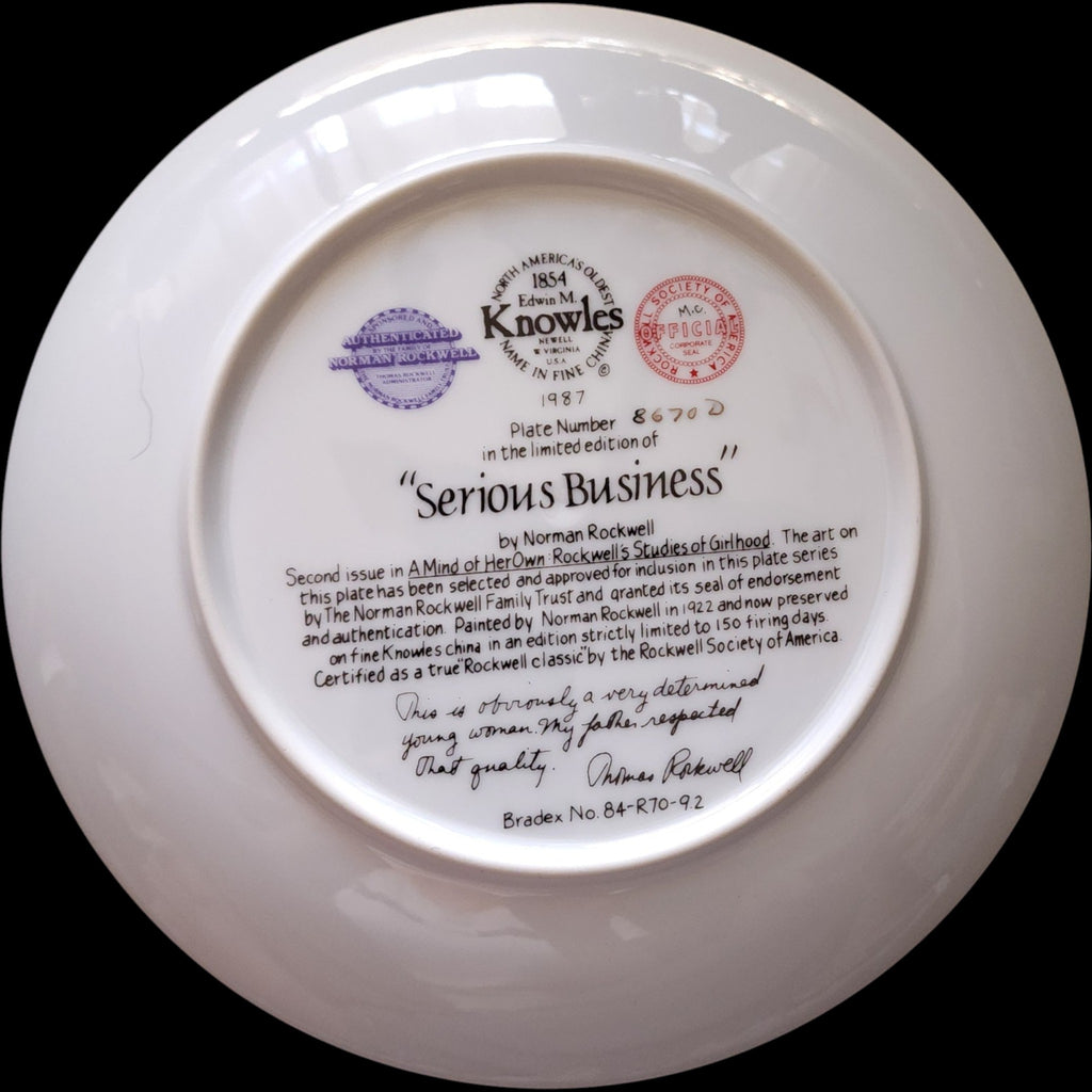 1987 Edwin M Knowles Norman Rockwell Serious Business Collector Plate