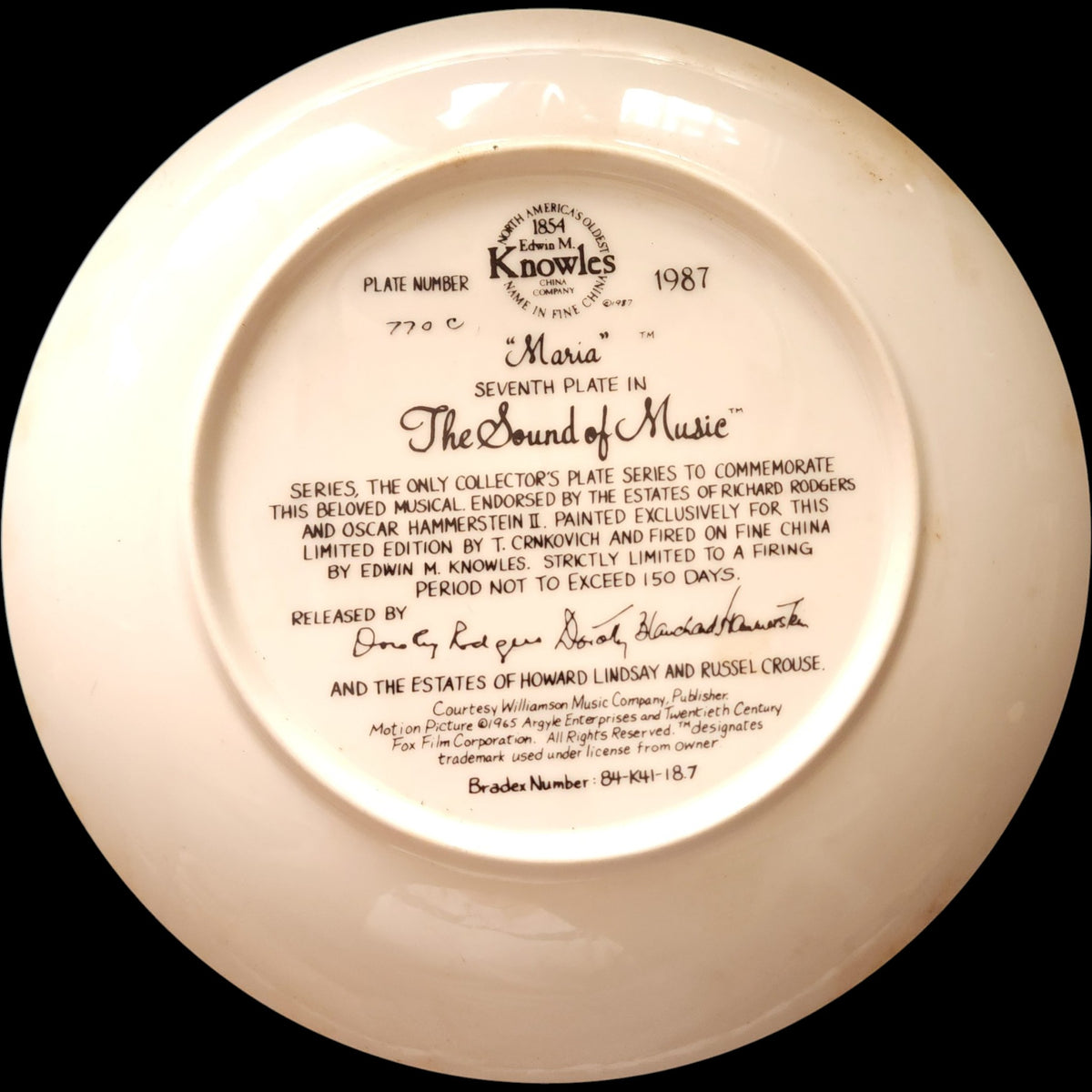 1987 Edwin M Knowles The Sound of Music Maria Bridal Collector Plate