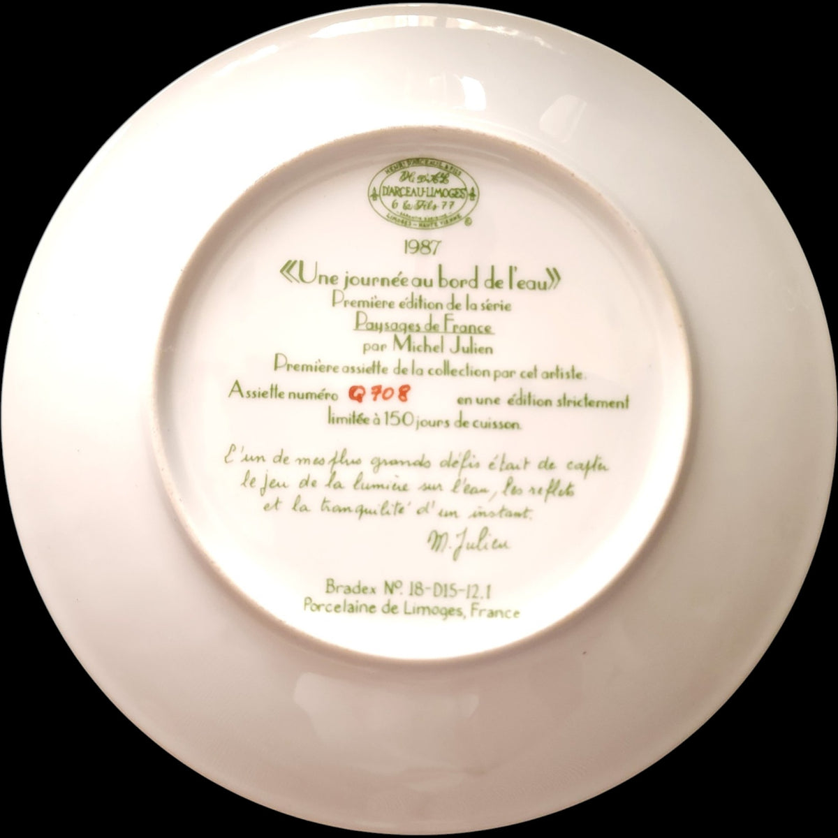 1987 Henri D'Arceau-Limoges Une journée au bord de l'eau French Collector Plate