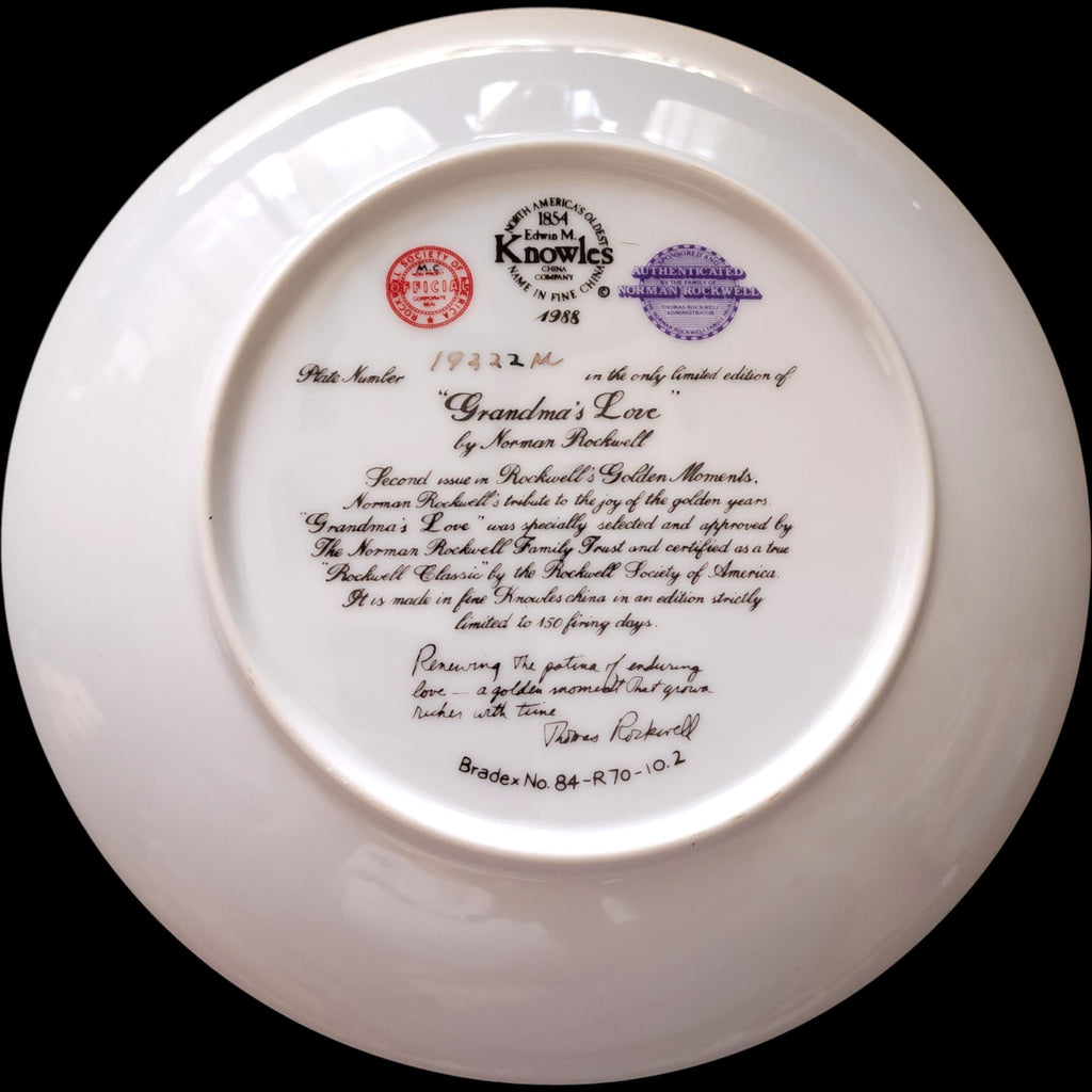 1988 Edwin M Knowles Norman Rockwell Grandma's Love Collector Plate