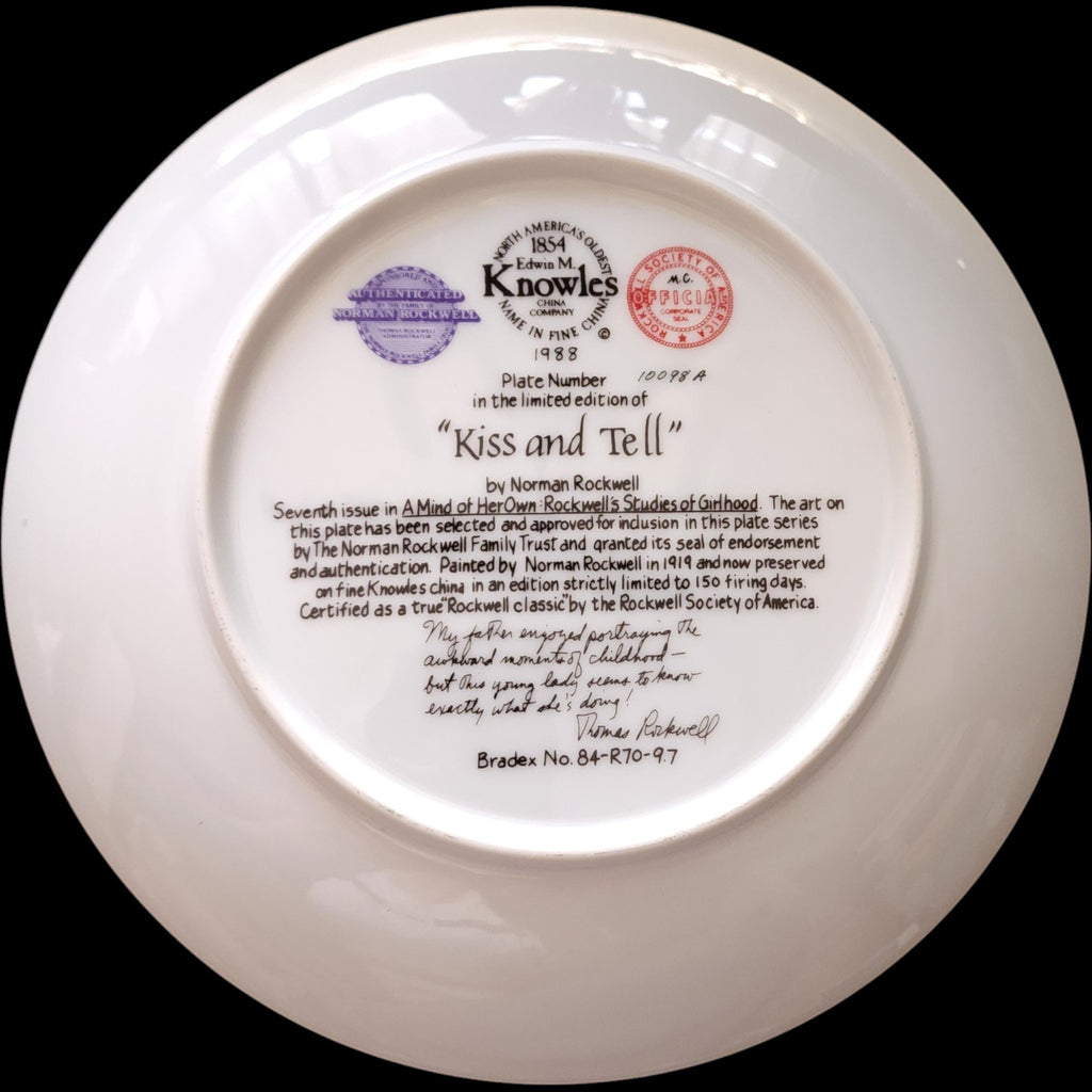 1988 Edwin M Knowles Norman Rockwell Kiss and Tell Collector Plate