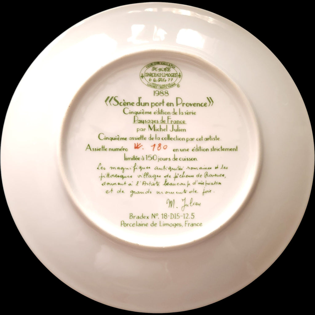 1988 Henri D'Arceau-Limoges Scene d'un port en Provence French Collector Plate