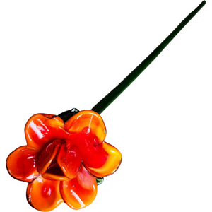 19" Art Glass Orange Daffodil Hand Blown Long Green Stem Flower Murano Style