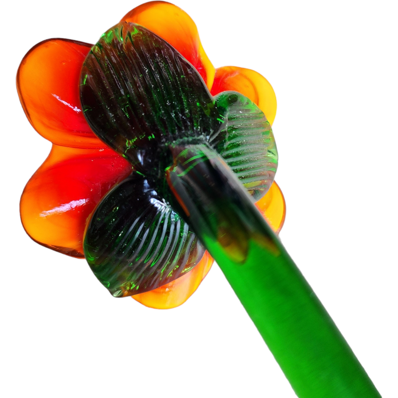 19" Art Glass Orange Daffodil Hand Blown Long Green Stem Flower Murano Style