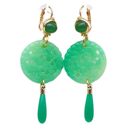 Kenneth Jay Lane Jade Drop Wire Earrings in Gold, Green, Couture Collection